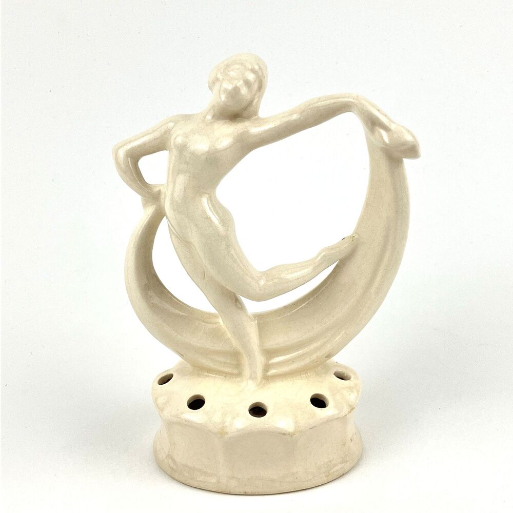 Vintage Art Deco Pottery Scarf Dancer Lady Flower Frog 8 Holes Germany